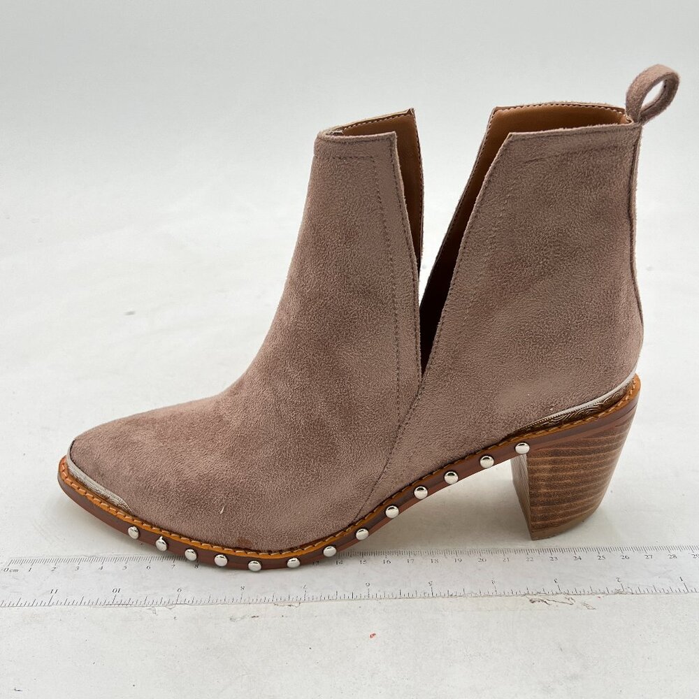 Women's Low Heeled Ankle Boots Faux Suede Cowboy Booties Cutout Shoes